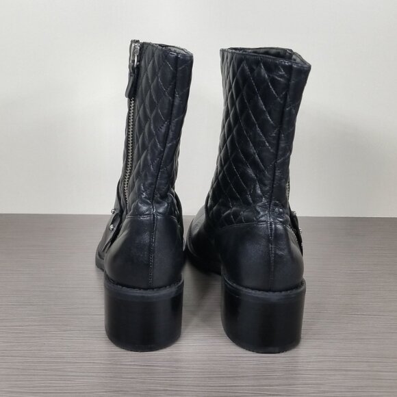 Halogen Quilted Moto Boots Block Heel Lug Sole, Black Leather, Womens Size 9 M - Picture 5 of 12